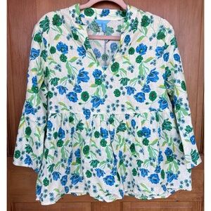 NWT Draper James Maya Floral Poppy Linen Top M